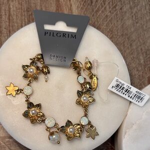 (#25) Pilgrim Gold and Pearl Floral Bracelet